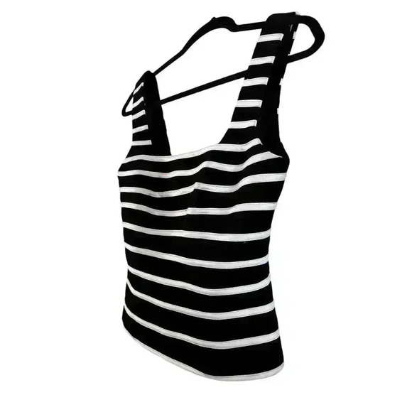 Vintage CACHE Womens White Black Square Neck Bustier Top Size 6 Evening Striped - Picture 2 of 5